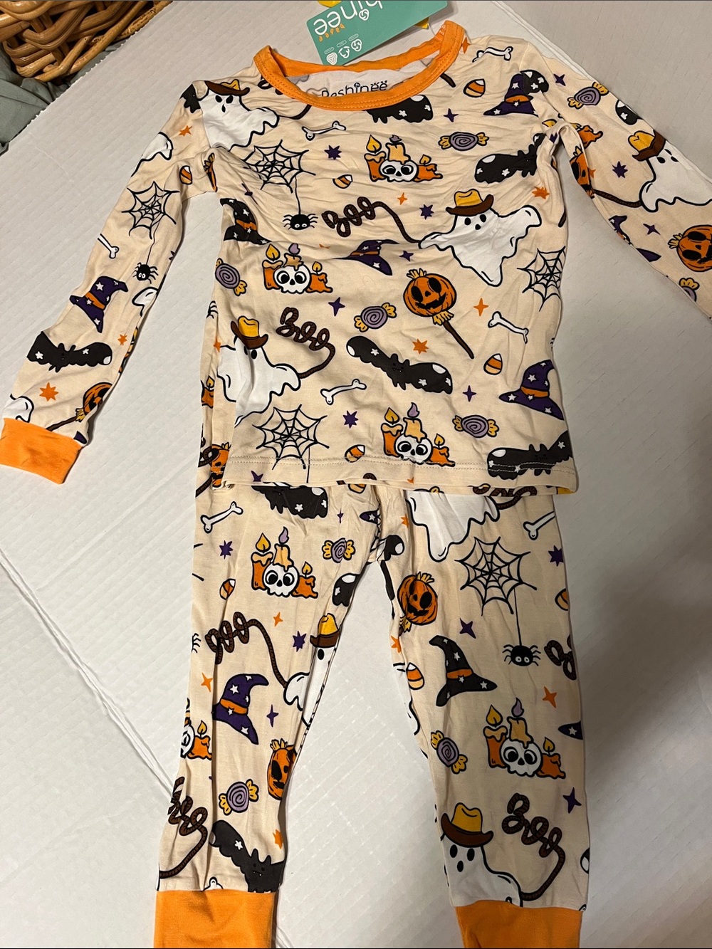 New- Bamboo Boo Kids Halloween Ghost & Pumpkin Pajama Set - Orange Accent